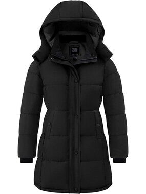 Medium Black Long Quilted Winter Coat - Waterproof Warm Puffer Jacket Parka